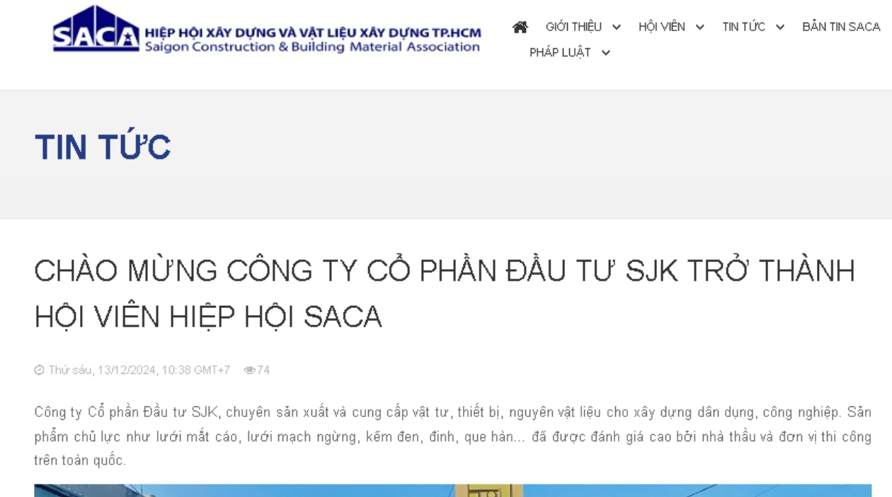 Chào mừng công ty CP Đầu tư SJK trở thành hội viên SACA