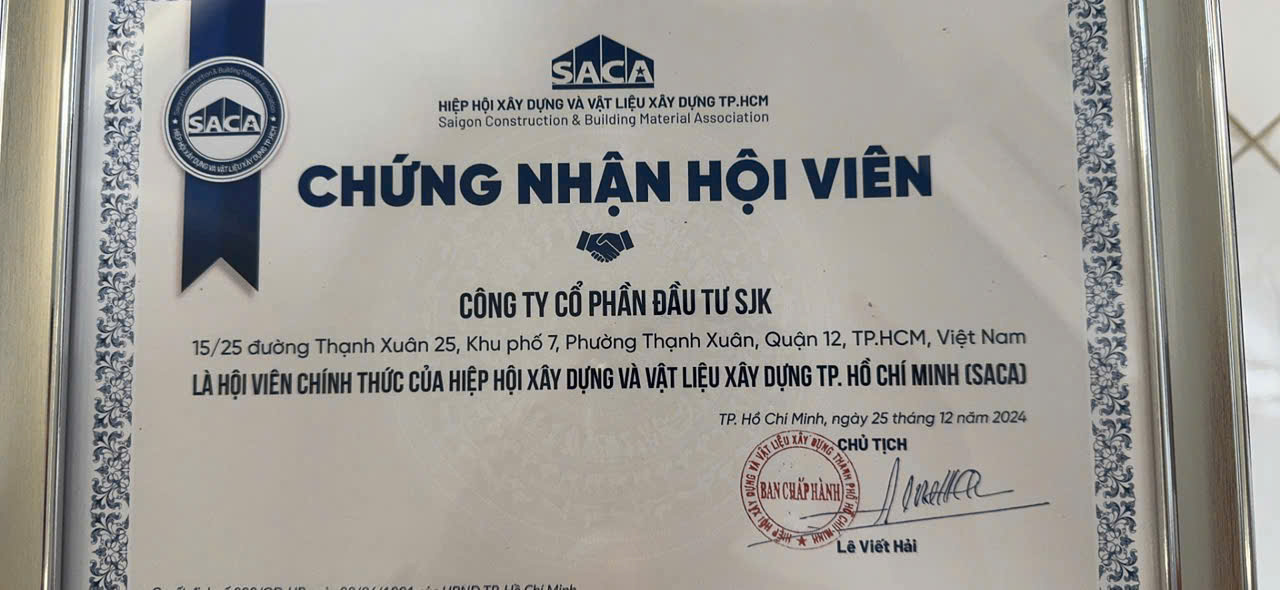 SJK TRỞ THÀNH HỘI VIÊN CHÍNH THỨC HIỆP HỘI XÂY DỰNG VÀ VẬT LIỆU XÂY DỰNG TP.HỒ CHÍ MINH (SACA)