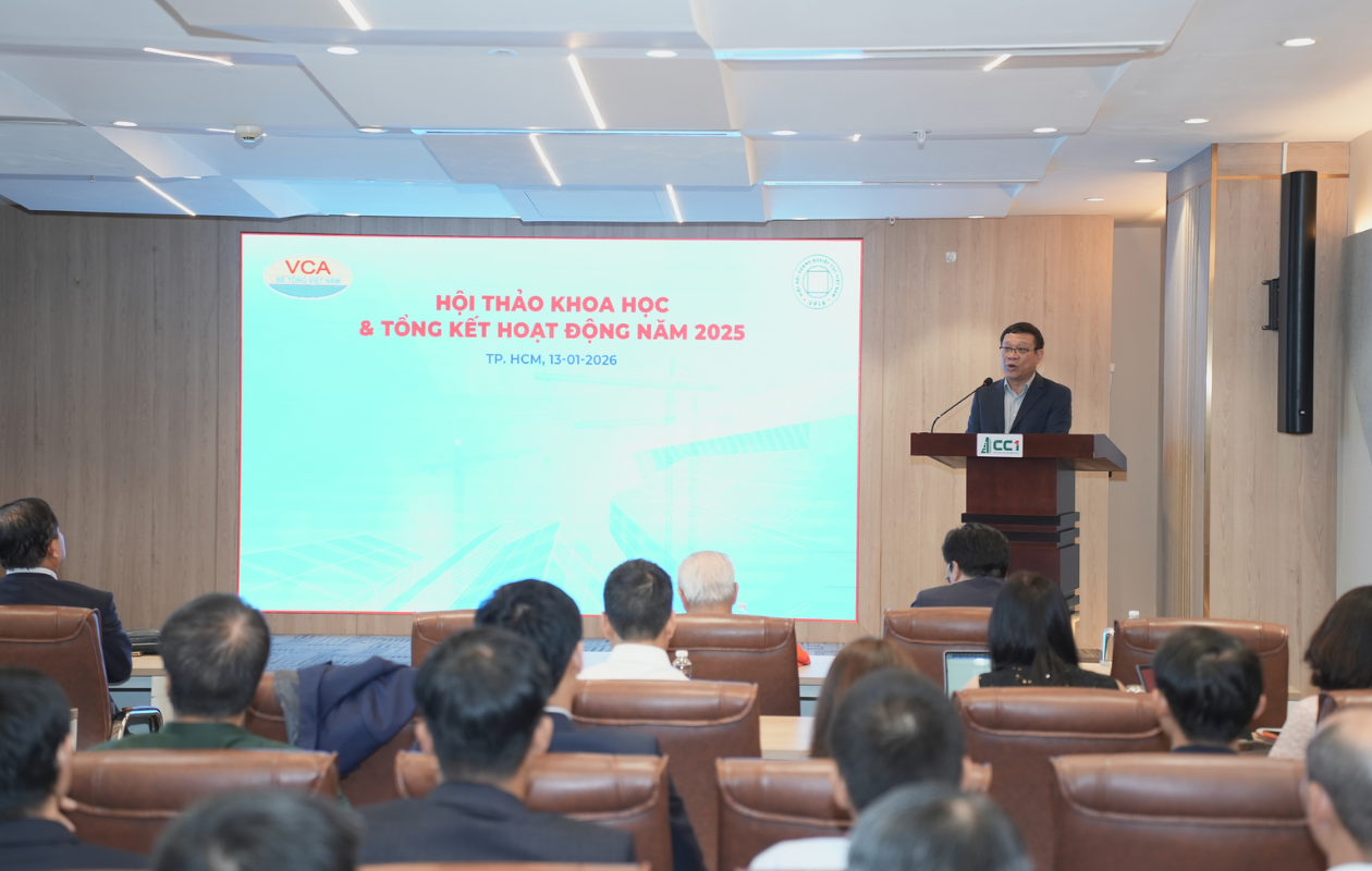 Chiều 13/1, tại TP.HCM, Hội bê tông Việt Nam (VCA) tổ chức hội nghị tổng kết công tác năm 2025, trao đổi định hướng hoạt động năm 2026.